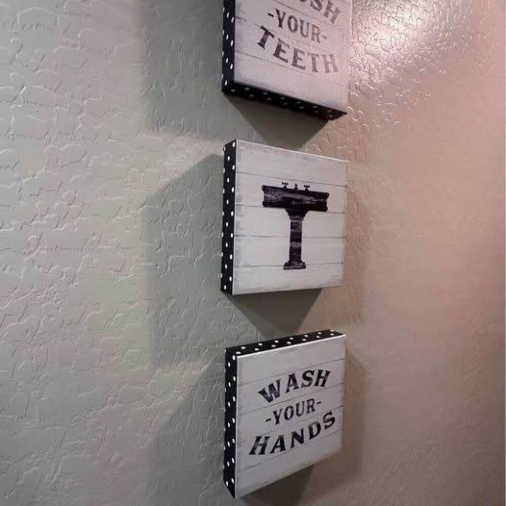 Rustic Farmhouse Bathroom Wall Art Set of 3 Brush Teeth Wash Hands Sink